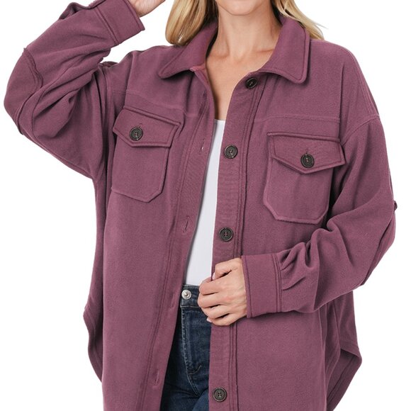Women’s Oversized Fleece Shacket – Cozy Fall Layering Jacket with Elbow Patches - Picture 1 of 3